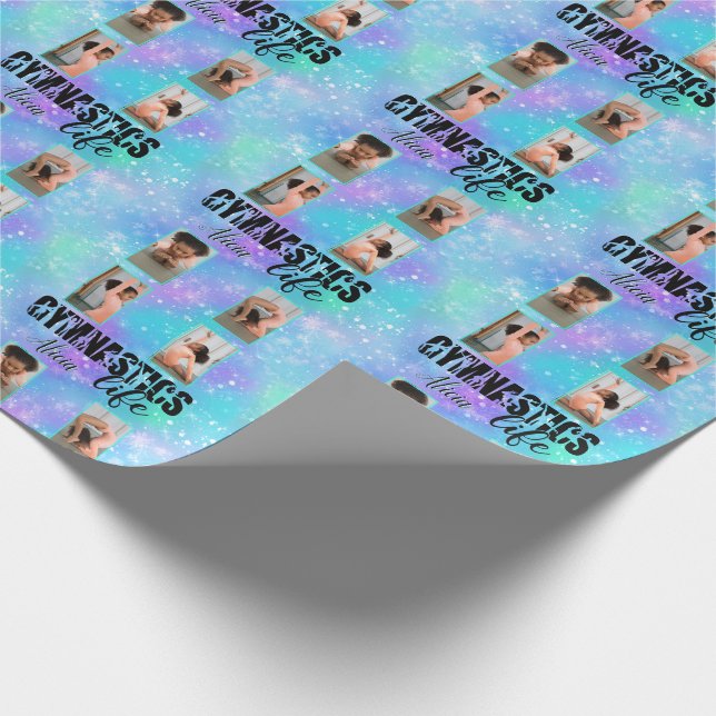 Gymnastics Life Pastel Personalized Name & 4 Photo Wrapping Paper (Corner)