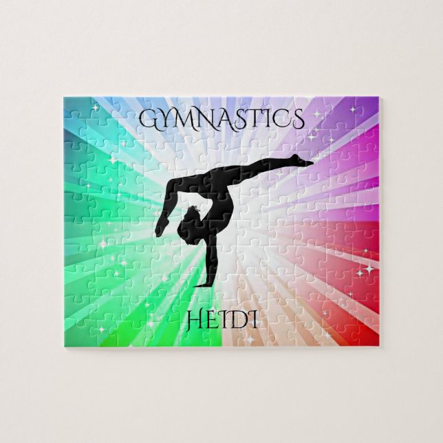 " GYMNASTICS" lights puzzle with gymnast. (Horizontal)