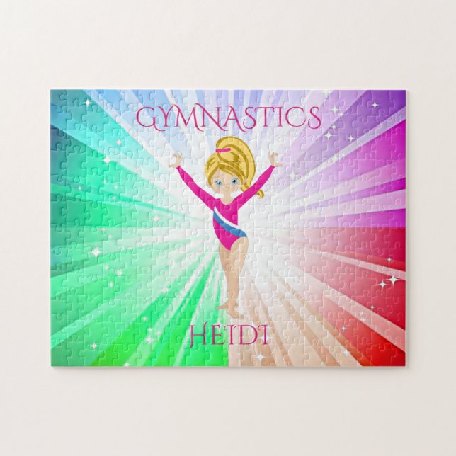 " GYMNASTICS" lights puzzle with gymnast. (Horizontal)