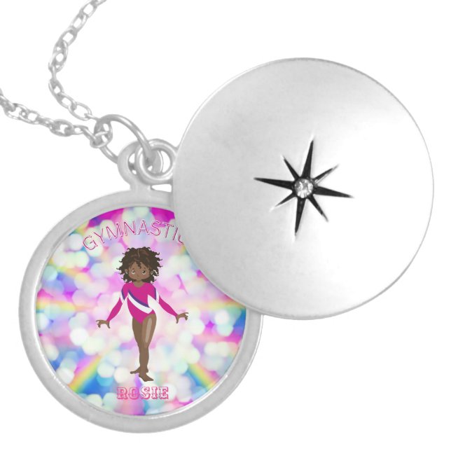 GYMNASTICS LOCKET NECKLACE FOR KIDS PERSONALIZED. (Front)