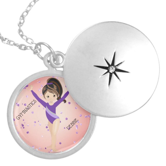 GYMNASTICS LOCKET NECKLACE FOR KIDS PERSONALIZED. (Front)