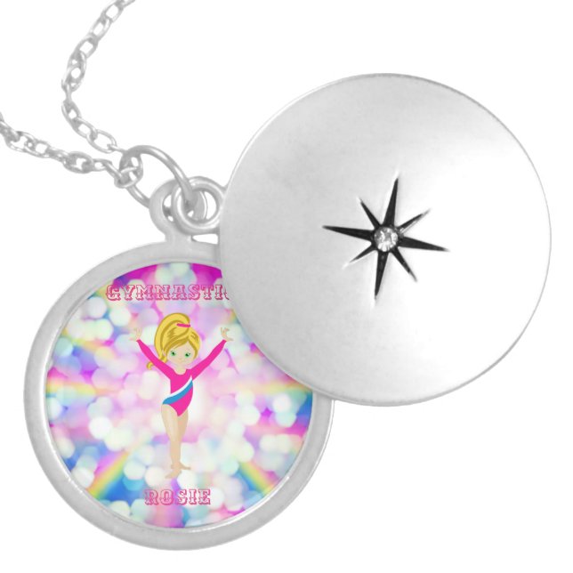 GYMNASTICS LOCKET NECKLACE FOR KIDS PERSONALIZED. (Front)