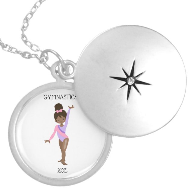 GYMNASTICS LOCKET NECKLACE FOR KIDS PERSONALIZED. (Front)