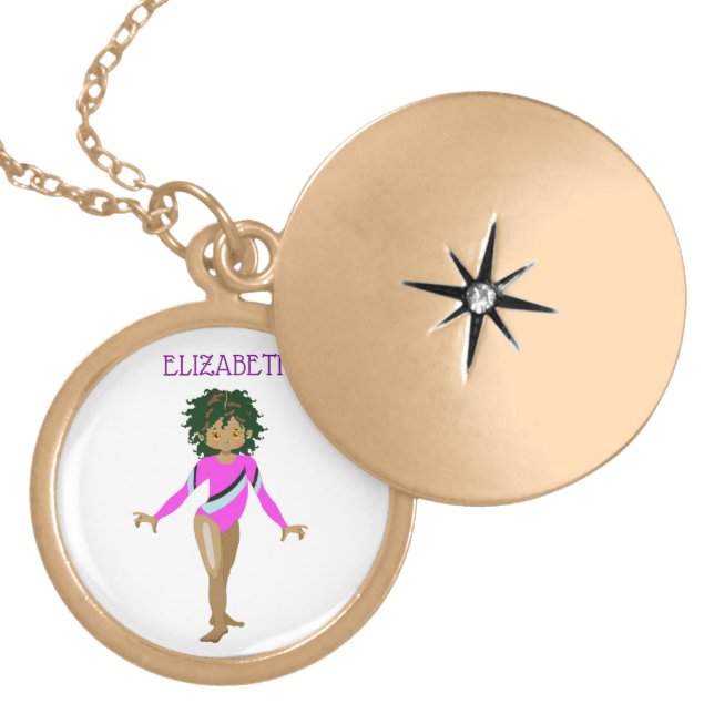 GYMNASTICS LOCKET NECKLACE FOR KIDS PERSONALIZED. (Front)