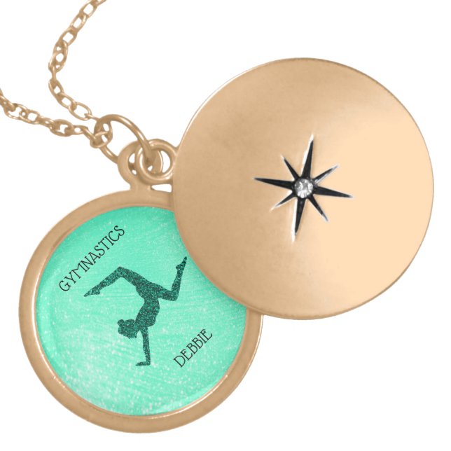 GYMNASTICS LOCKET NECKLACE FOR KIDS PERSONALIZED. (Front)