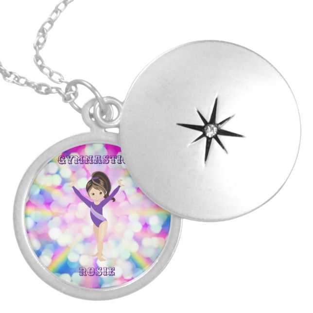 GYMNASTICS LOCKET NECKLACE FOR KIDS PERSONALIZED. (Front)