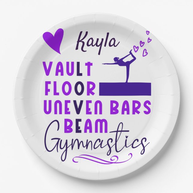 Gymnastics Love Vault Floor Uneven Bars Beam  Paper Plates (Front)