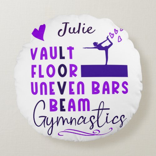 Gymnastics Love Vault Floor Uneven Bars Beam   Round Pillow