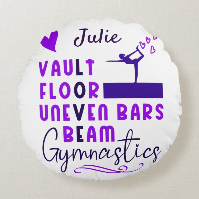 Gymnastics Love Vault Floor Uneven Bars Beam   Round Pillow (Front)
