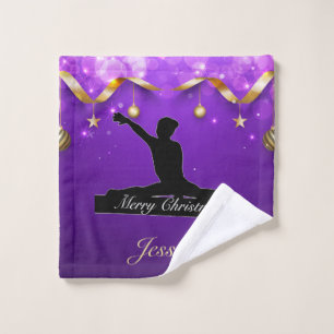 Gymnastics "Merry Christmas" Purple & Gold Wash Cloth