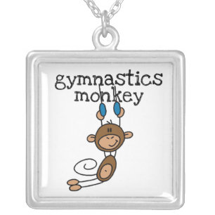 Gymnastics Monkey Silver Plated Necklace