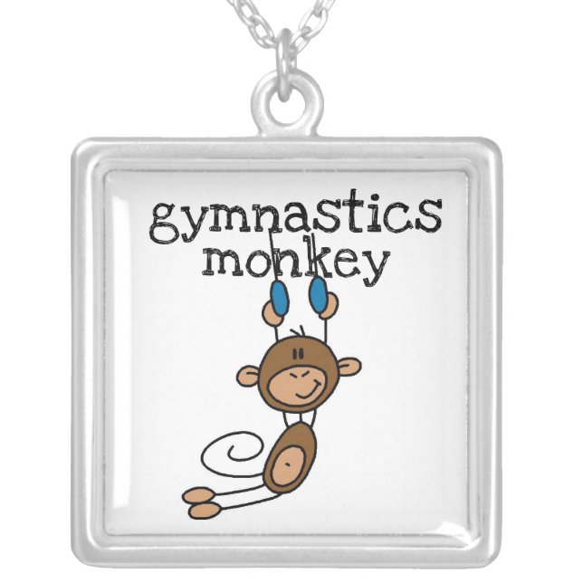 Gymnastics Monkey Silver Plated Necklace (Front)