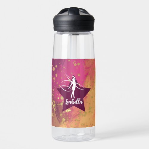 Gymnastics Monogram Name Gold Glitter  Water Bottle