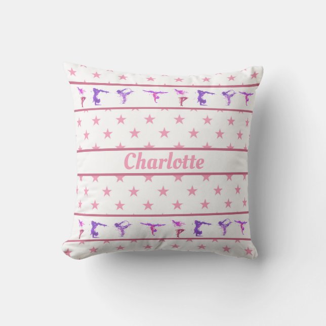 Gymnastics Name Gymnast Pink Stars Throw Pillow (Front)