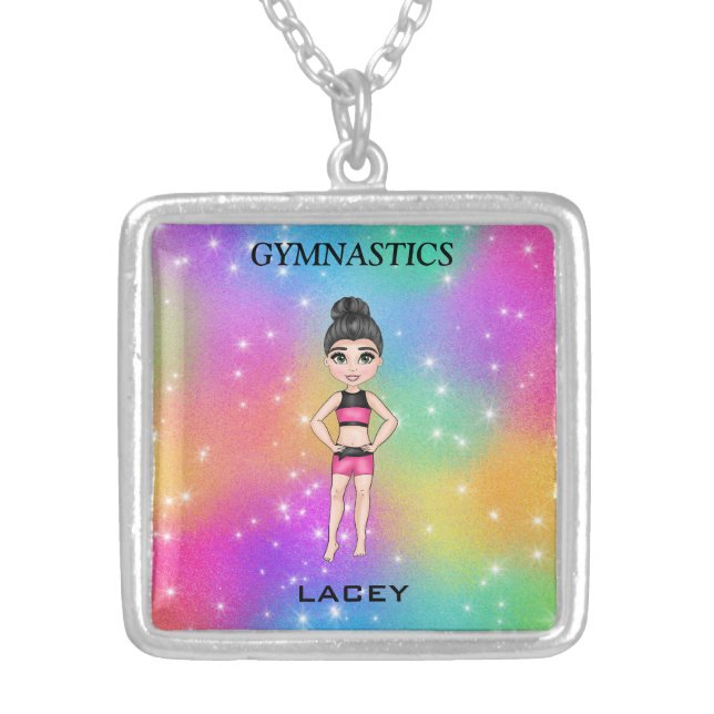 GYMNASTICS NECKLACE with Rainbow and Stars (Front)