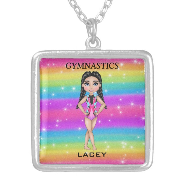 GYMNASTICS NECKLACE with Rainbow and Stars (Front)