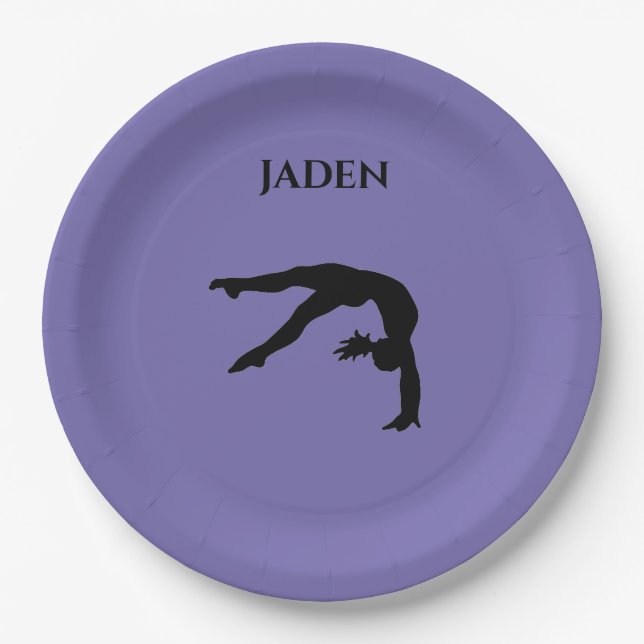 Gymnastics paper plates with personalized name. (Front)