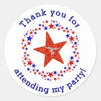 Gymnastics Party Birthday Favor Tag Red Blue Stars by angela65 at Zazzle