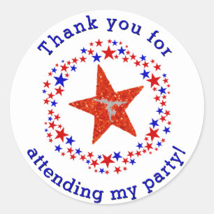 Gymnastics Party Birthday Favor Tag Red Blue Stars
