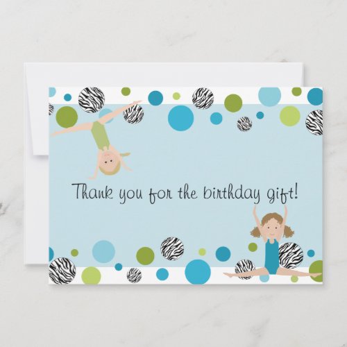 Gymnastics Party Flat Thank You Aqua and Green Thank You Card