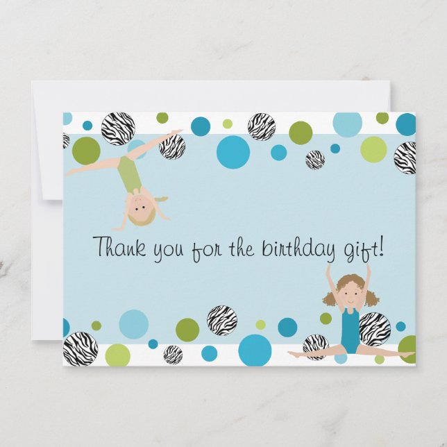 Gymnastics Party Flat Thank You, Aqua and Green You Card (Front)