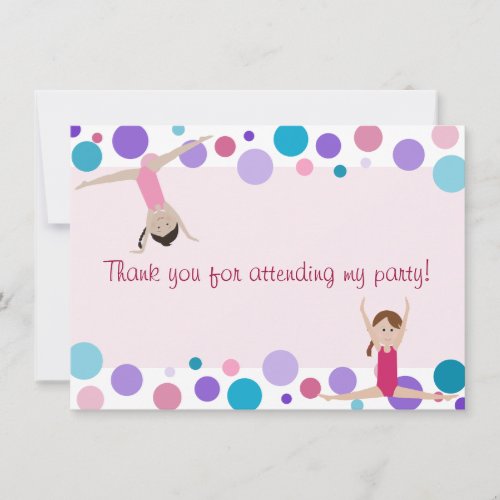 Gymnastics Party Flat Thank You in Aqua and Pinks