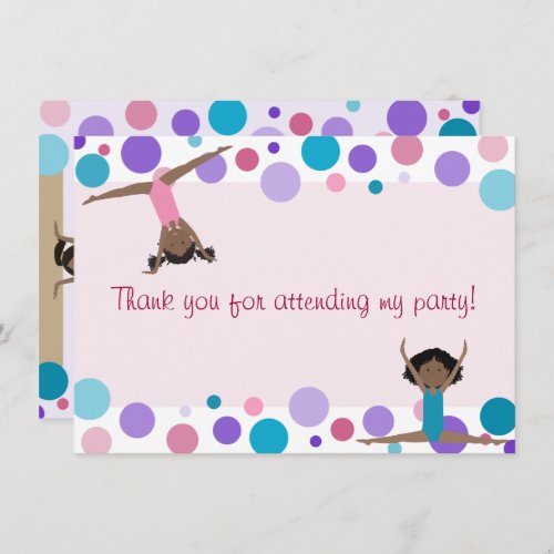 Gymnastics Party Flat Thank You in Aqua and Pinks Invitation