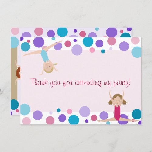 Gymnastics Party Flat Thank You in Aqua and Pinks Invitation