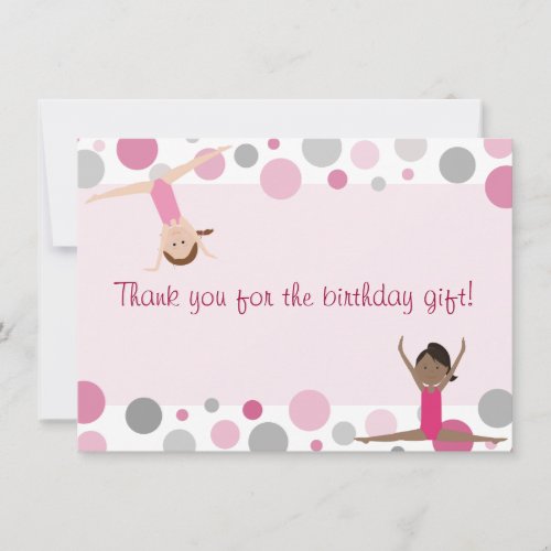 Gymnastics Party Flat Thank You in Pink and Gray