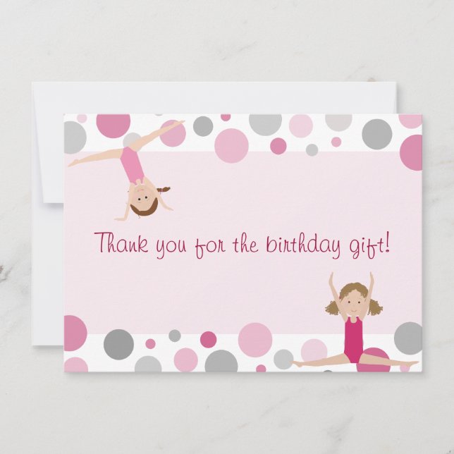 Gymnastics Party Flat Thank You in Pink and Gray (Front)