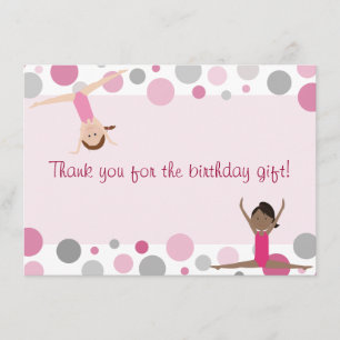 Gymnastics Party Flat Thank You in Pink and Gray Card
