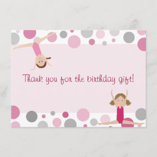 Gymnastics Party Flat Thank You in Pink and Gray Card