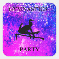 GYMNASTICS PARTY GIRLS SPARKLE SQUARE STICKERS