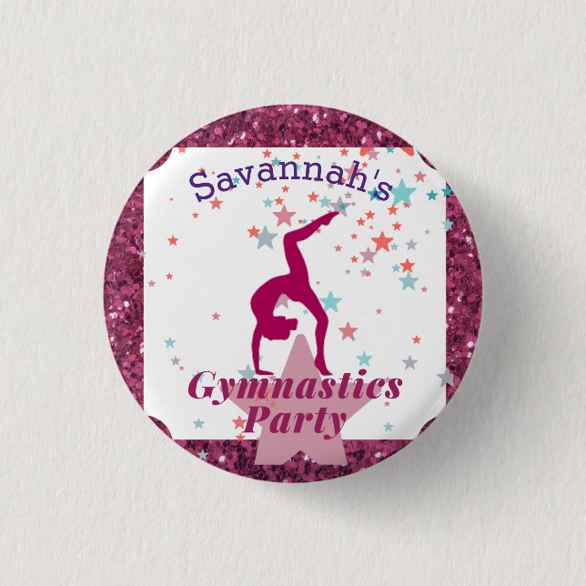Gymnastics Party Glitter & Stars    Button (Front)