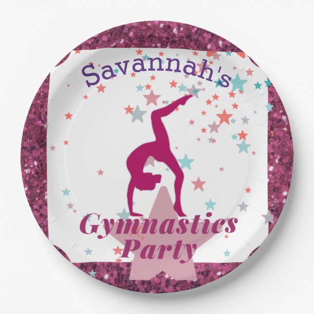 Gymnastics Party Glitter & Stars  Paper Plates (Front)