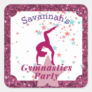 Gymnastics Party Glitter & Stars    Square Sticker