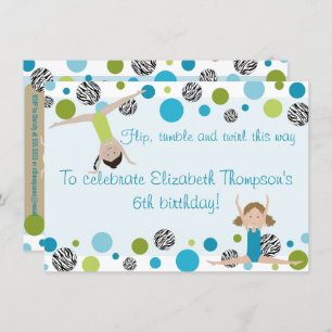 Gymnastics Party Invitation Black, Aqua and Green