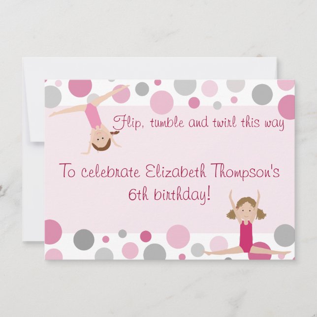 Gymnastics Party Invitation Pink and Gray (Front)