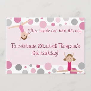 Gymnastics Party Invitation Pink and Gray