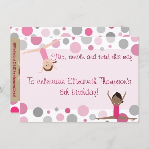 Gymnastics Party Invitation Pink and Gray