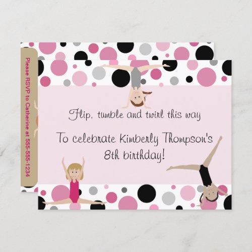 Gymnastics Party Invitation Pink Gray  Black