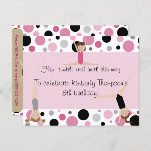 Gymnastics Party Invitation Pink Gray  Black