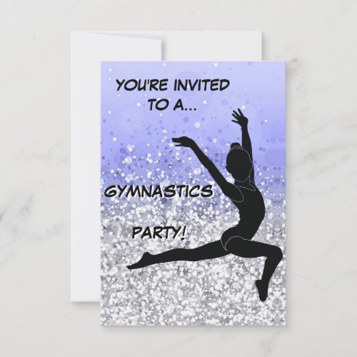 Gymnastics Party Invitation Purple Silver Sparkle