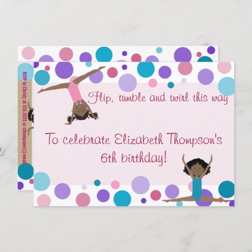 Gymnastics Party Invitation Purple Teal and Pinks