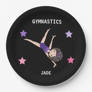 GYMNASTICS PARTY PLATES FOR GIRLS PERSONALIZED.