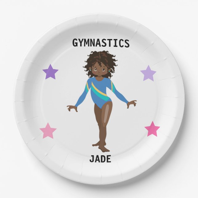 GYMNASTICS PARTY PLATES FOR GIRLS PERSONALIZED. (Front)