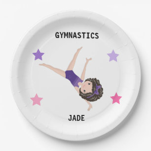 GYMNASTICS PARTY PLATES FOR GIRLS PERSONALIZED.