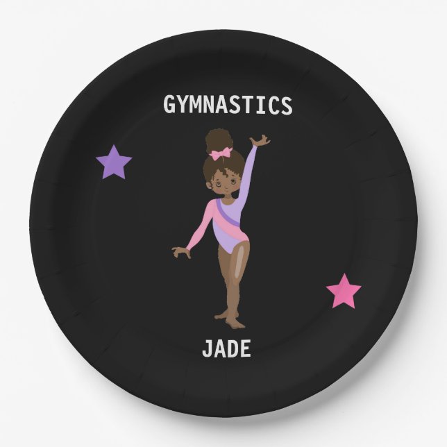  GYMNASTICS PARTY PLATES FOR GIRLS PERSONALIZED. (Front)