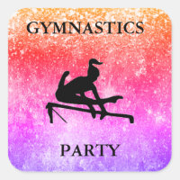 GYMNASTICS PARTY RAINBOW SPARKLE SQUARE STICKERS