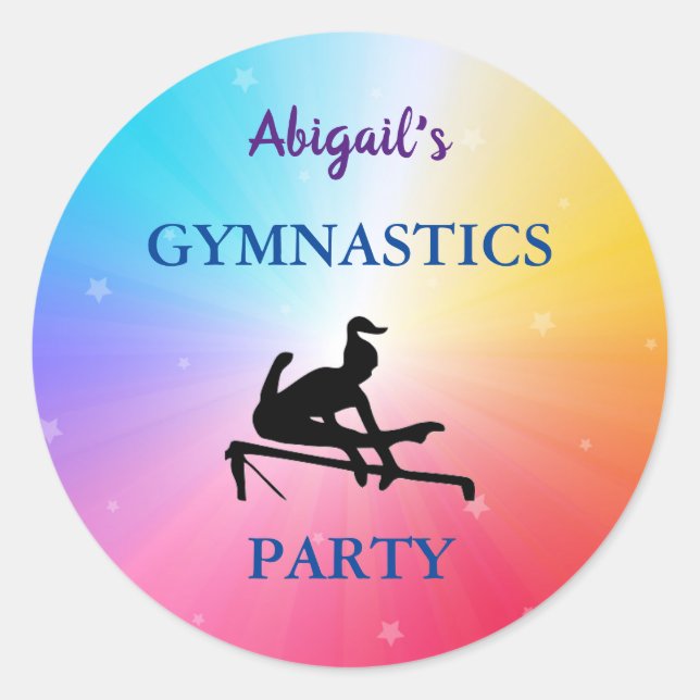 Gymnastics Party Rainbow Stars Stickers (Front)